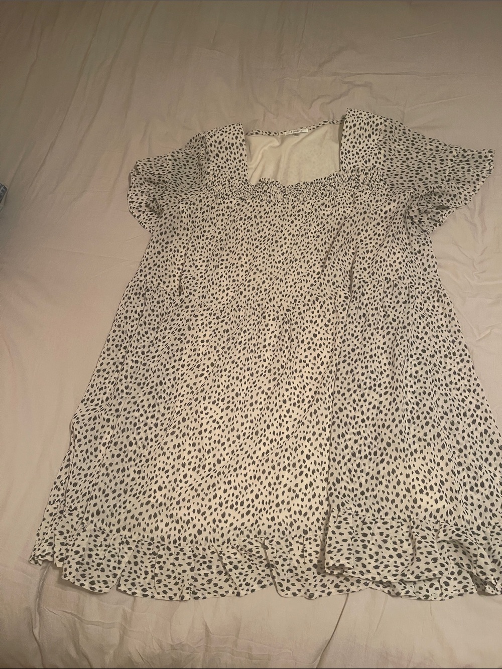 JODIFL White Top with Black Dot Print and Smocked Square Neck
